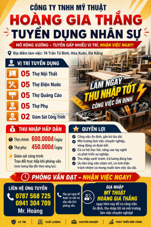 Công ty tnhh mỹ thuật hoàng gia thắng tuyển dụng