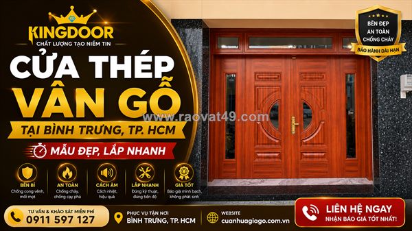 Cửa thép vân gỗ tại bình trưng, tp. hcm | mẫu đẹp, lắp nhanh