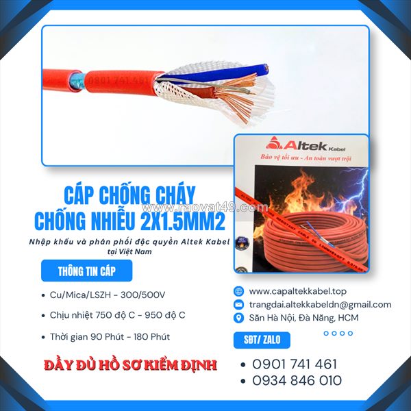 Dây cáp chống cháy chống nhiễu 2x1.5 altek kabel sẵn long an, an giang, đồng tháp
