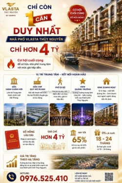 Duy nhất 1 căn chỉ hơn 4 tỷ - sở hữu căn hộ 240m2 dự án vlasta thủy nguyên