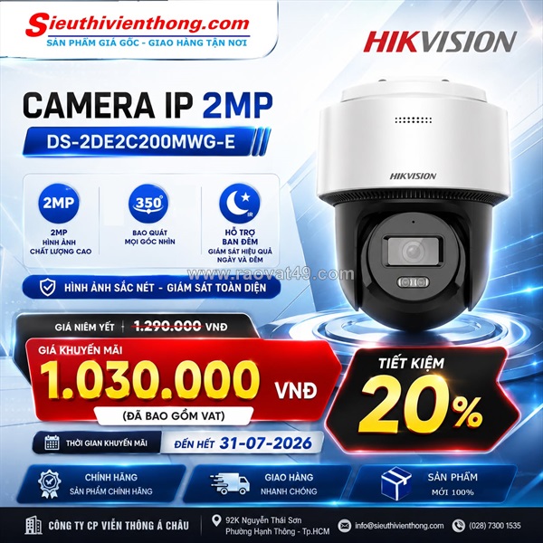 Hikvision ds-2de2c200mwg-e – camera ai quay quét thông minh giá cực tốt