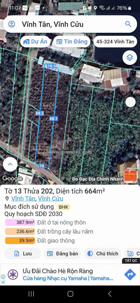 Hót hót - cần bán nhanh lô đất 664m2 tại vĩnh tân, vĩnh cửu, đồng nai - giá siêu tốt