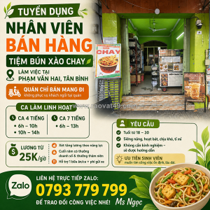[ko cần kn, bao cơm] nhân viên bán hàng tân bình