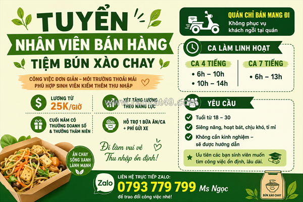 [ko cần kn, bao cơm] nhân viên bán hàng tân bình