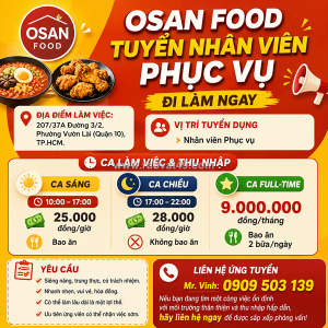 [làm ngay, bao cơm] nhân viên phục vụ quận 10