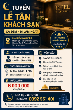 [làm ngay] lễ tân khách sạn dĩ an cũ