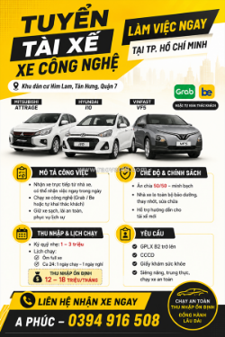 [làm ngay] tài xế xe công nghệ quận 7