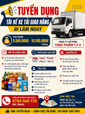 [làm ngay] tài xế xe tải bình chánh tp.hcm