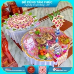 Mâm cúng đầy tháng thôi nôi tone màu hồng cho bé gái