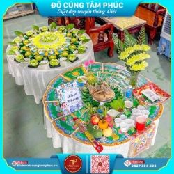 Mâm cúng đầy tháng thôi nôi tone màu xanh lá cho bé trai