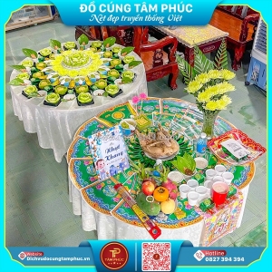Mâm cúng đầy tháng thôi nôi tone màu xanh lá cho bé trai