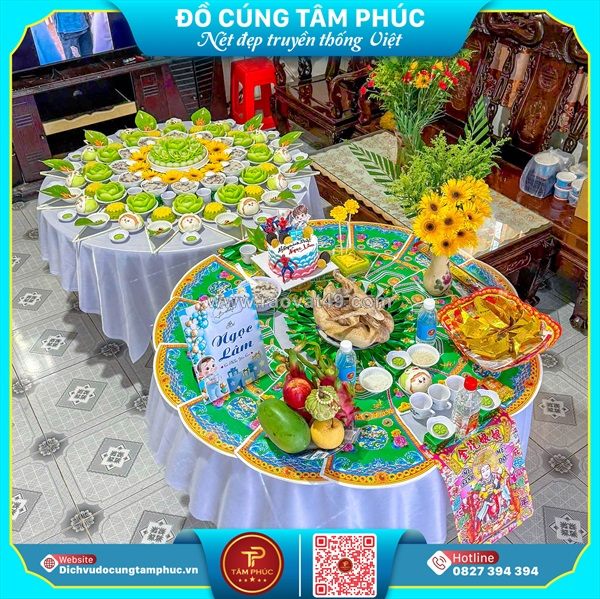 Mâm cúng mụ xanh lá cho bé trai – đầy đủ nghi lễ, trọn vẹn phúc lành