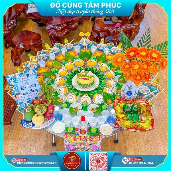 Mâm cúng mụ xanh lá cho bé trai – đầy đủ nghi lễ, trọn vẹn phúc lành
