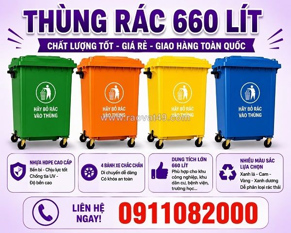 Nhà cung cấp thùng rác 120l 240l 660l giá rẻ nhất- thùng rác siêu bền- lh 0911082000