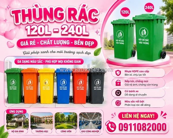 Nhà cung cấp thùng rác 120l 240l 660l giá rẻ nhất- thùng rác siêu bền- lh 0911082000