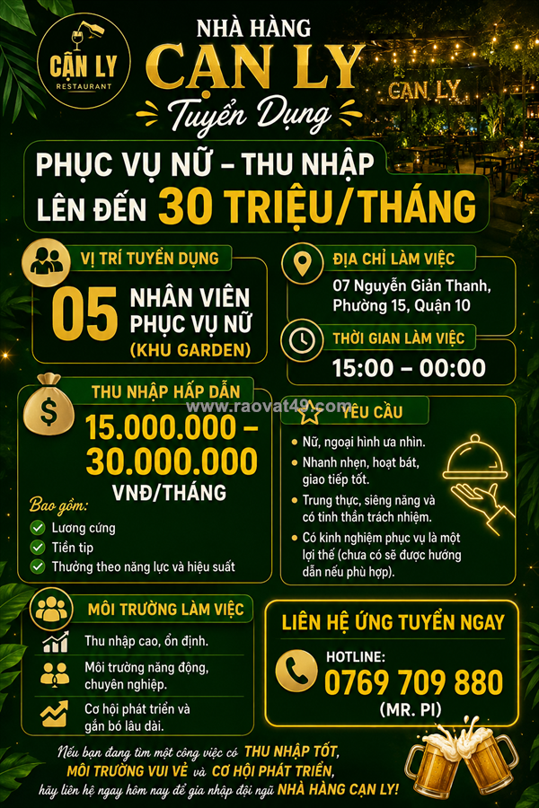 Nhà hàng cạn ly tuyển dụng phục vụ nữ