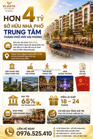 Nhà phố vlasta thủy nguyên gần vsip hải phòng: khai thác dòng tiền đỉnh cao
