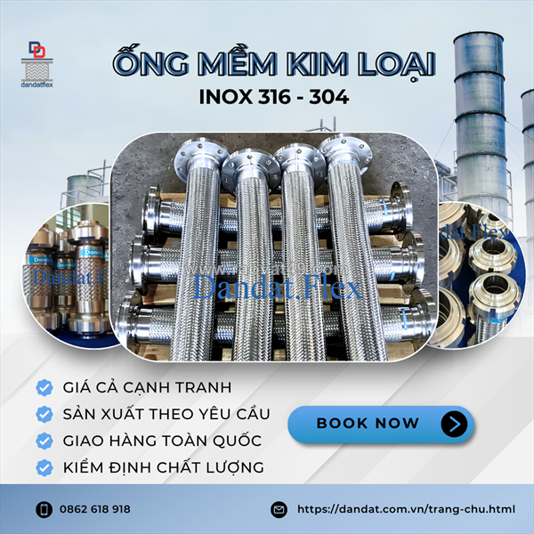 Ống mềm chịu nhiệt, ống mềm kim loại inox 314 - inox 304, dây mềm inox chịu nhiệt, ống nối mềm kim loại