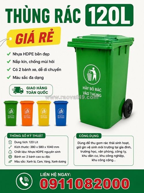 Sỉ lẻ thùng rác 120l 240l giá rẻ, miễn phí giao hàng toàn quốc- lh 0911082000