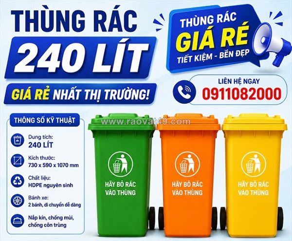 Sỉ thùng rác nhựa, thùng rác 120l 240l 660l giá rẻ- giao hàng tận nơi- lh 0911082000