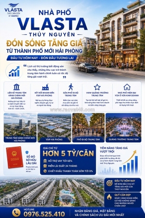 Sở hữu nhà phố vlasta thủy nguyên - trung tâm hành chính mới hải phòng
