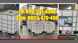 Thùng ibc 1000 lít van bi, van bướm, bồn nhựa 1000 lít trắng đựng hóa chất kho bãi