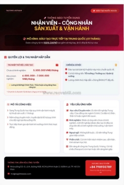 Tuyển công nhân sản xuất ưu tiên biết tiếng trung