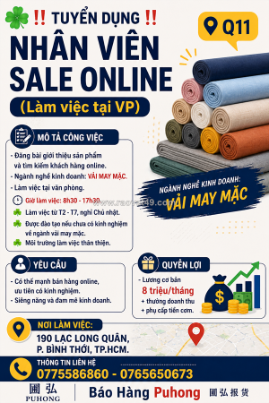 Tuyển dụng nhân viên sale online (làm việc tại vp q11)