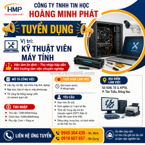 Tuyển kỹ thuật viên máy tính kn 1 năm đồng nai