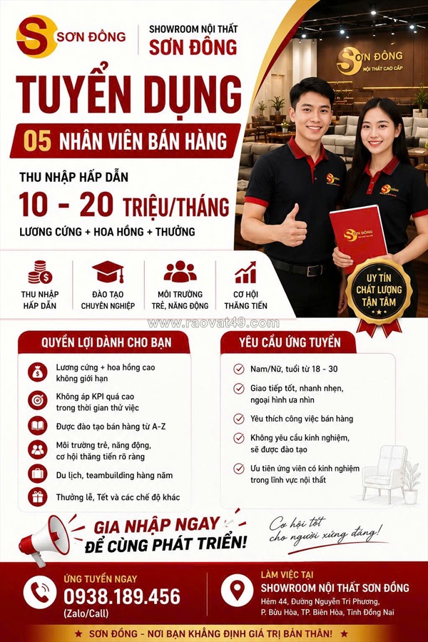 Tuyển nhân viên bán hàng nội thất gỗ biên hòa