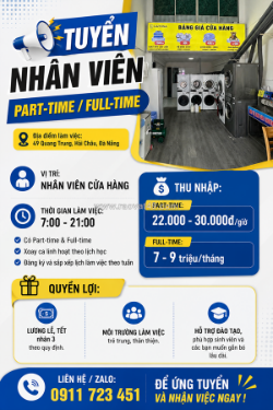 Tuyển nhân viên part-time / full-time tiệm giặc sấy