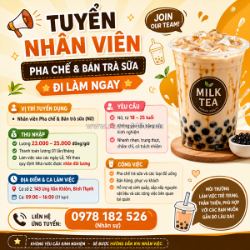 Tuyển nhân viên pha chế & bán trà sữa bình thạnh