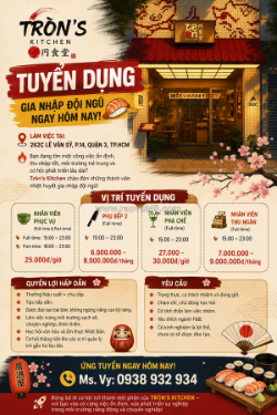 Tuyển nhân viên tròns kitchen quận 3