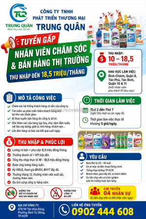 Tuyển nv chăm sóc & bán hàng thị trường tp.hcm