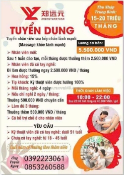 Tuyển nv massage chân lành mạnh làm khu vực tphcm
