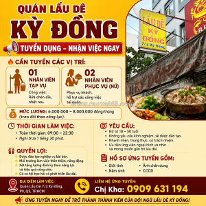 Tuyển nv tạp vụ, phục vụ quận 3 [ko cần kn]