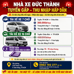 Tuyển tài xế xe 7, 16 chỗ và trực tổng đài ca đêm
