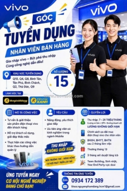 Vivo tuyển bán hàng toàn hcm và hà nội