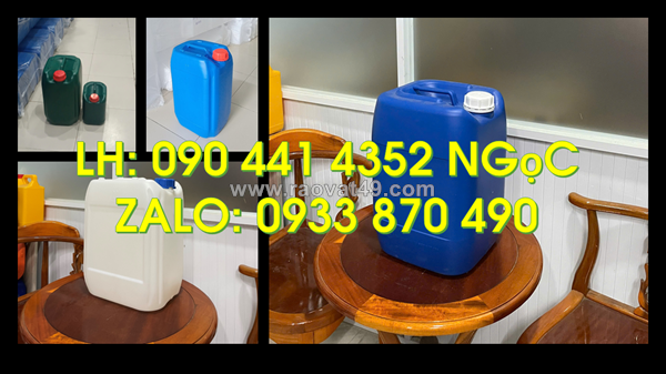 Vỏ can nhựa 25 lít đựng mẫu chất hóa học, can nhựa 20 lít đựng dung dịch, can nhựa 10 lít đựng javel