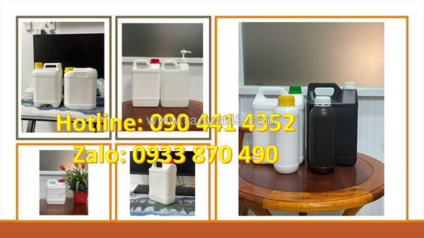 Vỏ can nhựa 5 lít đựng vi sinh, can nhựa 2 lít đựng javen, can nhựa 1 lít đựng dược phẩm