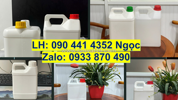 Vỏ can nhựa 5 lít vàng, can nhựa 2 lít màu đen, bình nhựa 1 lít trắng đựng rượu