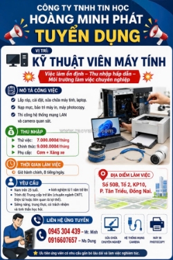 [ bao cơm] kỹ thuật viên máy tính đồng nai