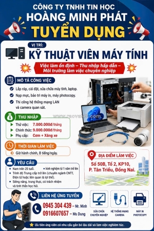 [ bao cơm] kỹ thuật viên máy tính đồng nai