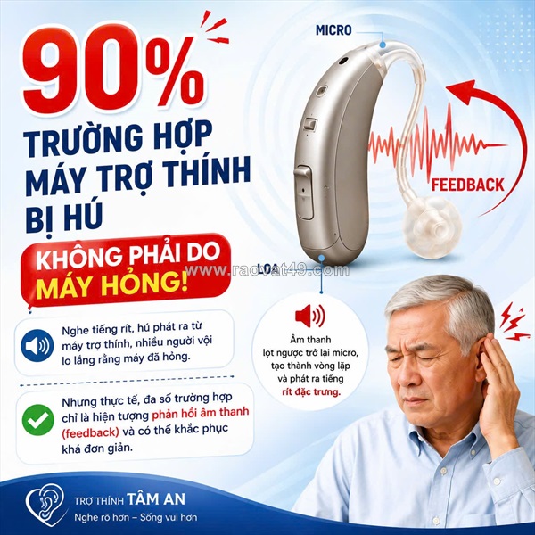 90% trường hợp máy trợ thính bị hú không phải do máy hỏng!