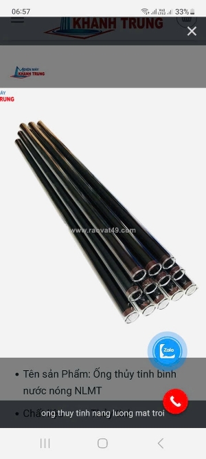 Bán thanh lý ống thủy tinh bình nước nóng năng lượng mặt trời phi 58mm mới 98%
