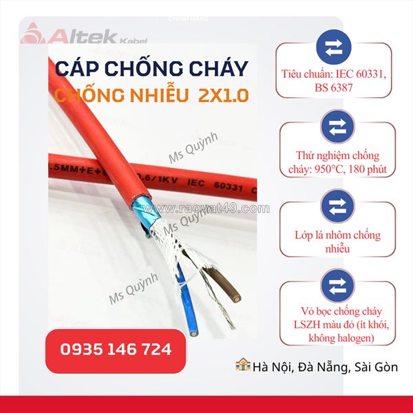 Cáp chống cháy chống nhiễu 2x1.0 fr altek kabel