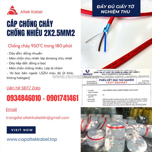 Cáp chống cháy chống nhiễu 2x2.5+e+gft altek kabel chính hãng