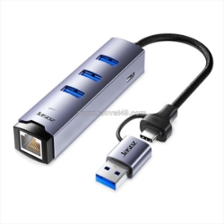 Card mạng gigabit + hub usb3.0 đầu cắm đôi usb-a/c 20cm t-f136