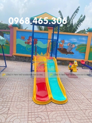 Cầu trượt mầm non 2 máng trượt, cầu trượt đôi cho bé