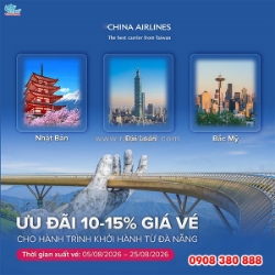China airlines ưu đãi đến 15% giá vé từ đà nẵng